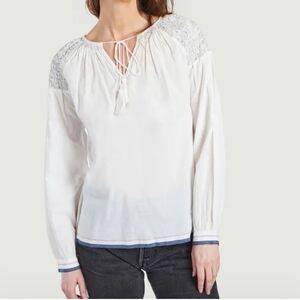 MES DEMOISELLES Women Blouse Top 100% Cotton Long Sleeve Size 36.